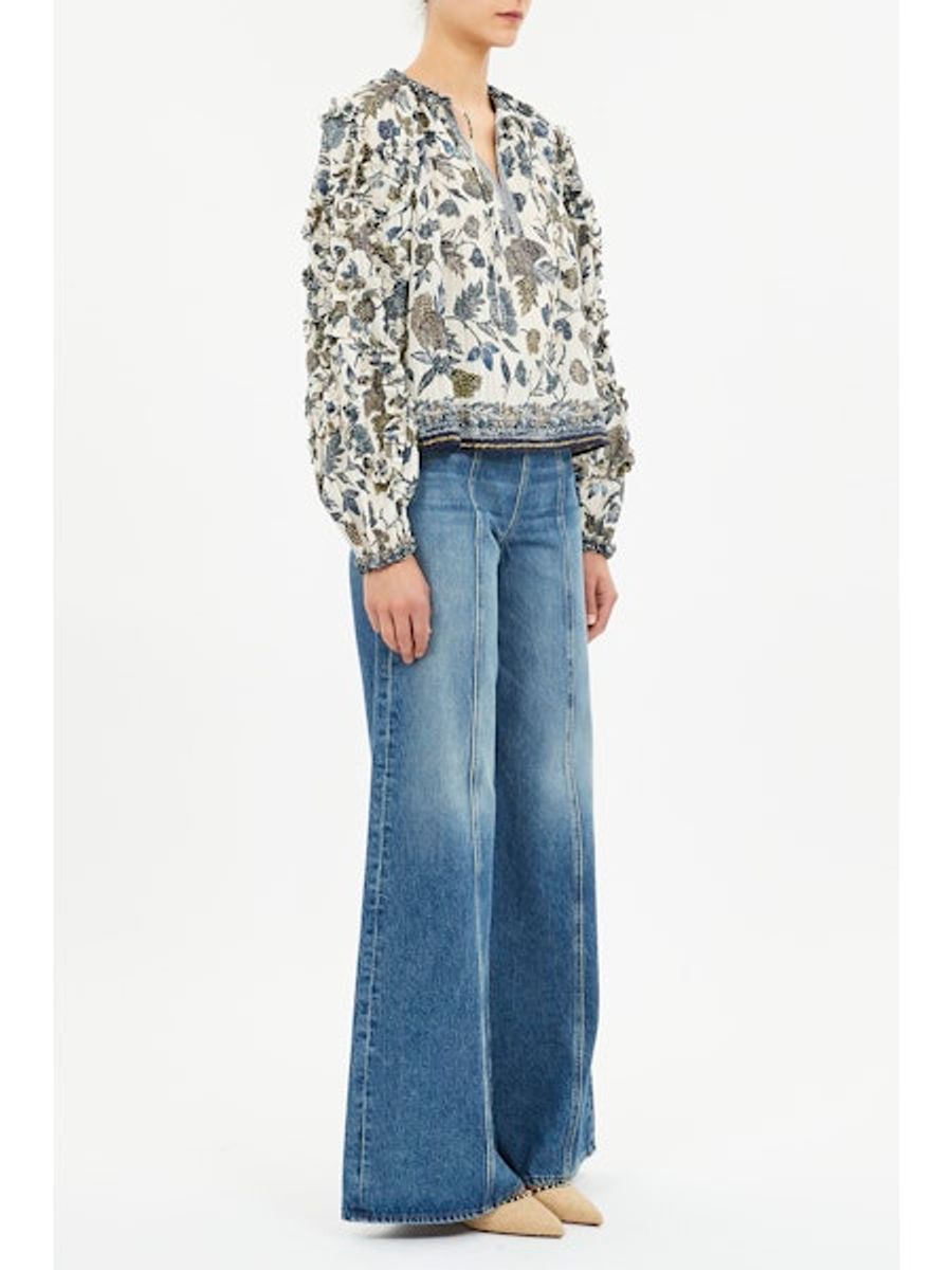 Azrou Cotton Long Sleeve Blouse - porcelain - Ulla Johnson