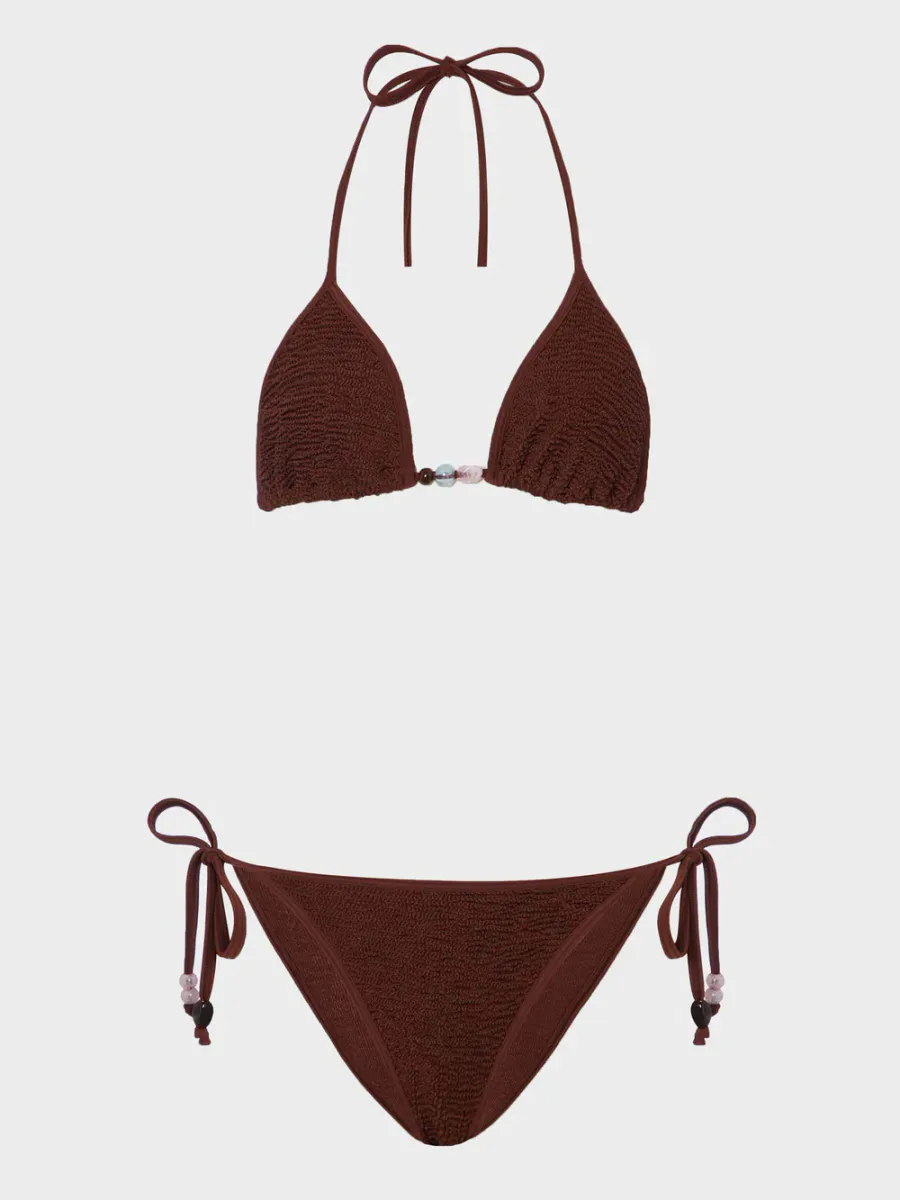 Gina Beaded Bikini Metallic Chocolate- Hunza G